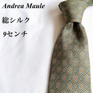 美品★Andrea Maule★グリーン★小紋柄★総柄★総シルク★ネクタイ★9(ネクタイ)