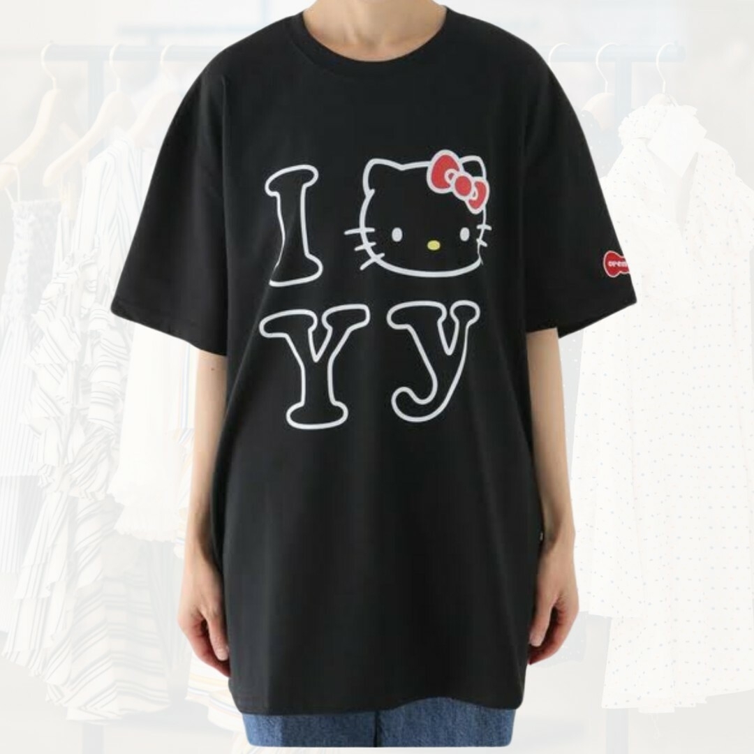 ハローキティ(ハローキティ)のOPEN yy ハローキティ　コラボ　Tシャツ　ブラック レディースのトップス(Tシャツ(半袖/袖なし))の商品写真