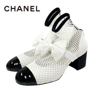 シャネル(CHANEL)のシャネル CHANEL メリージェーン パンプス 靴 シューズ メッシュ パテント ホワイト ブラック 未使用 リボン ココマーク(ハイヒール/パンプス)