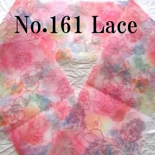 No.161♪レース半襟♪ピンク系花柄のチュールに刺繍♪ハンドメイド半衿(和装小物)