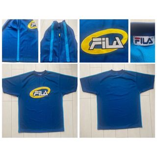 フィラ(FILA)の美品 90s FILA 厚手 メッシュ ゲーム シャツ 青 ユニフォーム XL(ジャージ)