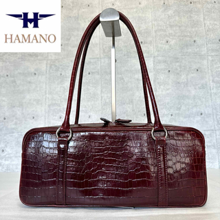 【美品】HAMANO 濱野皮革工藝 レジェクロコ バーガンディ ハンドバッグ
