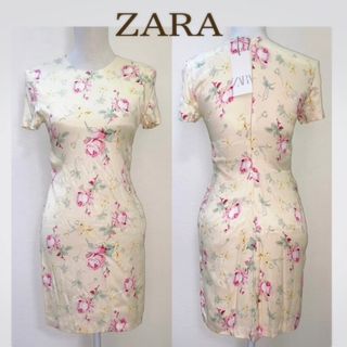 ZARA - 【タグ付き新品 XS】ZARA サテンエフェクトフラワーワンピース