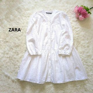 ザラ(ZARA)の【訳あり】ZARA ザラ 花柄刺繍ワンピース 白 チュニック フレア(ミニワンピース)