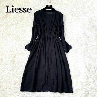 リエス(Liesse)のLiesse 　リエス　リネン　ロングガウン　ブラック　日本製　シンプル(カーディガン)