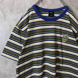 ハフ(HUF)の【リンガーTシャツ、刺繍ロゴ】HUFマルチボーダー盆栽デザイン古着ストリートL(Tシャツ/カットソー(半袖/袖なし))