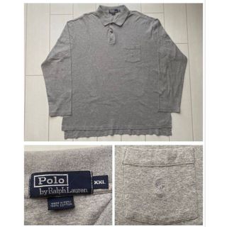 POLO RALPH LAUREN - 美品 ペルー製 90s POLOラルフローレン 長袖 ポロシャツ グレー XXL