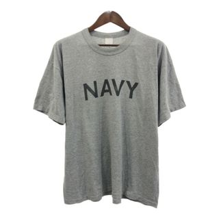 90年代 USA製 U.S.NAVY 半袖Ｔシャツ シングルステッチ ミリタリー ライトグレー (メンズ 2XL相当) 中古 古着 Q5750(Tシャツ/カットソー(半袖/袖なし))