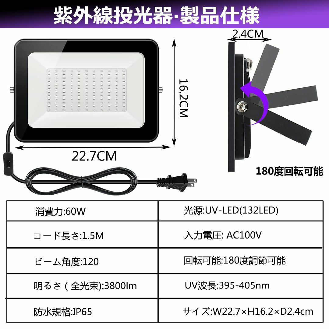 YC 紫外線 ブラックライト 投光器 紫外線ライト 防水IP65 395-405 その他のその他(その他)の商品写真