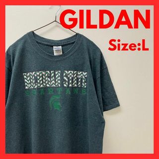 GILDAN - 【美品】古着　ミシガン大学　カレッジロゴ　Tシャツ　グリーン　メンズ　L