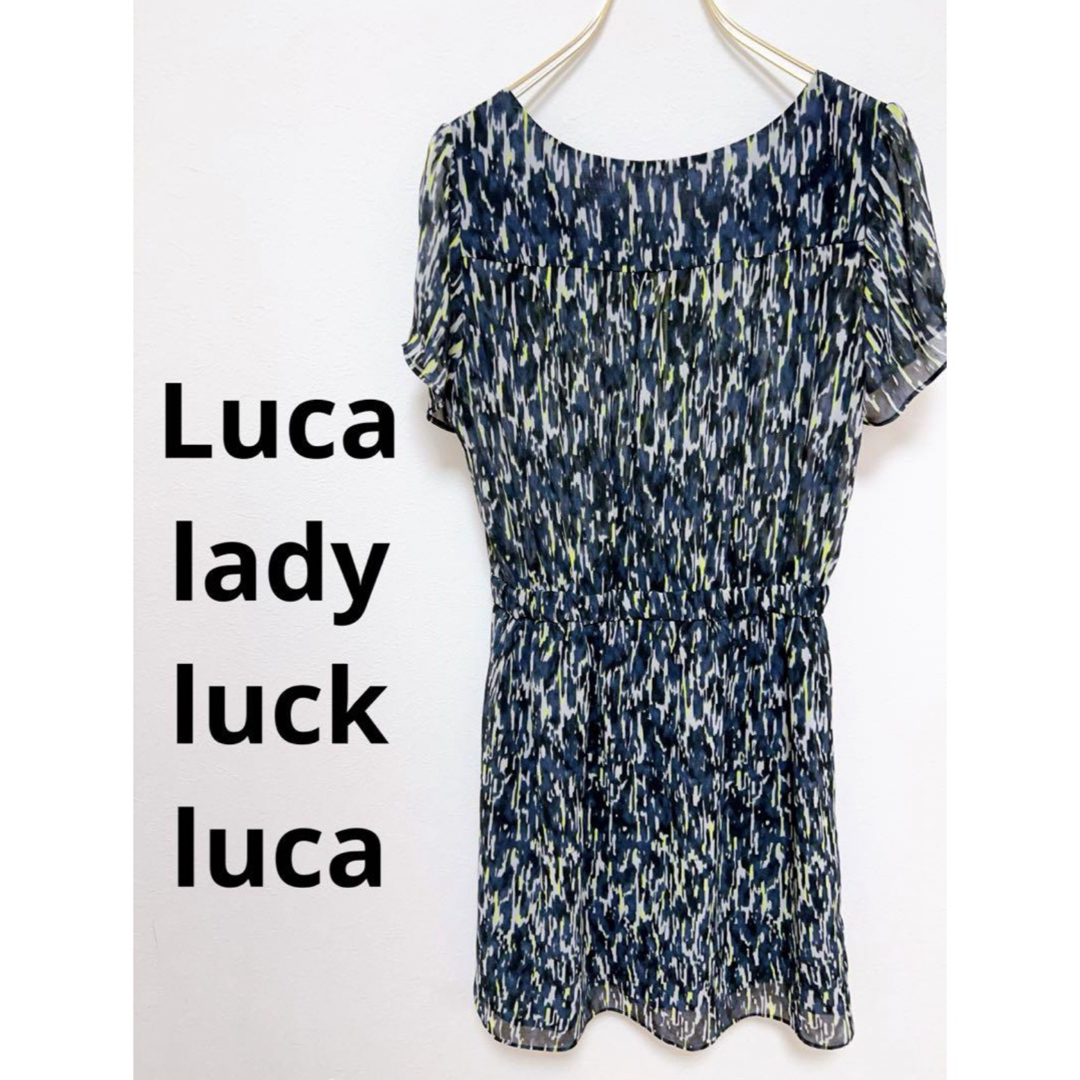 LUCA/LADY LUCK LUCA(ルカレディラックルカ)のLady Luck Luca ワンピース　半袖　ひざ丈　総柄　日本製　美品 レディースのワンピース(ひざ丈ワンピース)の商品写真