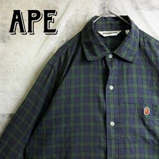 アベイシングエイプ(A BATHING APE)の美品 アベイシングエイプ コットンシャツ 長袖 ブラックウォッチ サルロゴ S(シャツ)