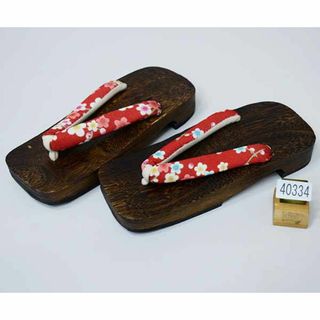 焼き桐下駄 女性用 特大 幅広 27cm Lサイズ 梅の花 赤色 NO40334(下駄/草履)