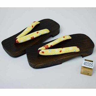 焼き桐下駄 女性用 特大 幅広 27cm Lサイズ 麻の葉 黄色 NO40305(下駄/草履)