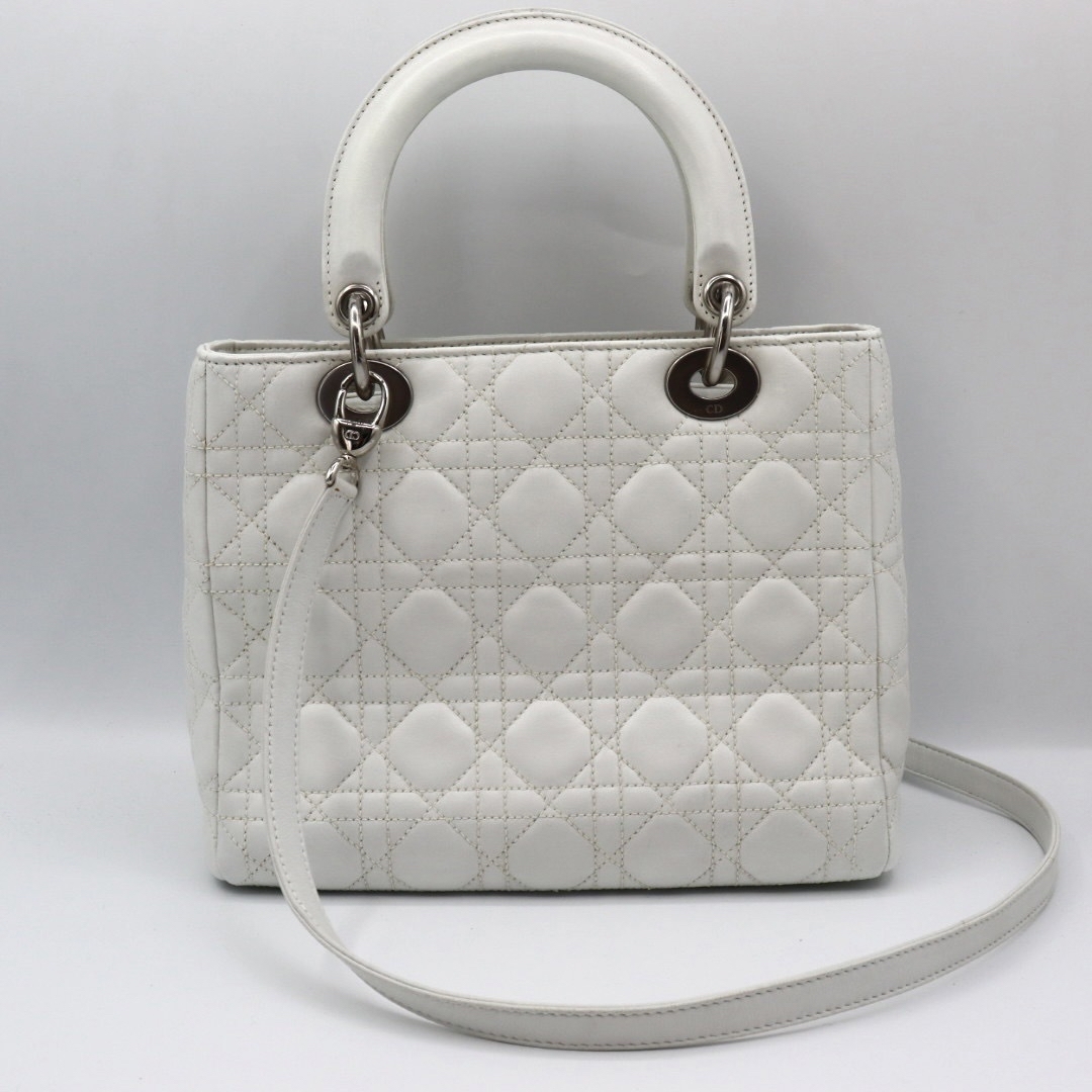 Christian Dior(クリスチャンディオール)の美品！クリスチャン　ディオール　レザー　カナージュ　2wayバッグ　ホワイト レディースのバッグ(ハンドバッグ)の商品写真