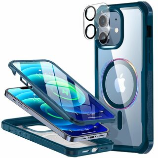 【色:ブルー】WEIYUN iPhone 12 用 ケース クリア 両面強化ガラ(その他)