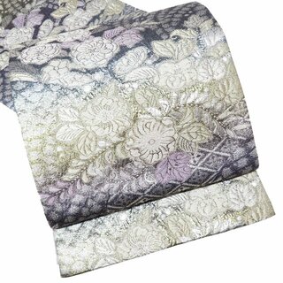 袋帯 中古 正絹 フォーマル 仕立て上がり 六通 膨れ織 辻が花模様 箔糸 紫系色 金銀 きもの北條 A1013-11(帯)