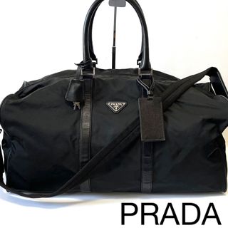 プラダ(PRADA)の【良品】プラダ　ボストンバッグ　ナイロン×サフィアーノレザー　ストラップ付　黒(ボストンバッグ)