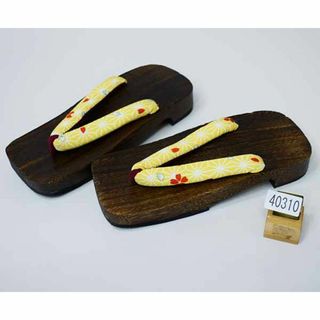 焼き桐下駄 女性用 特大 幅広 27cm Lサイズ 麻の葉 黄色 NO40310(下駄/草履)