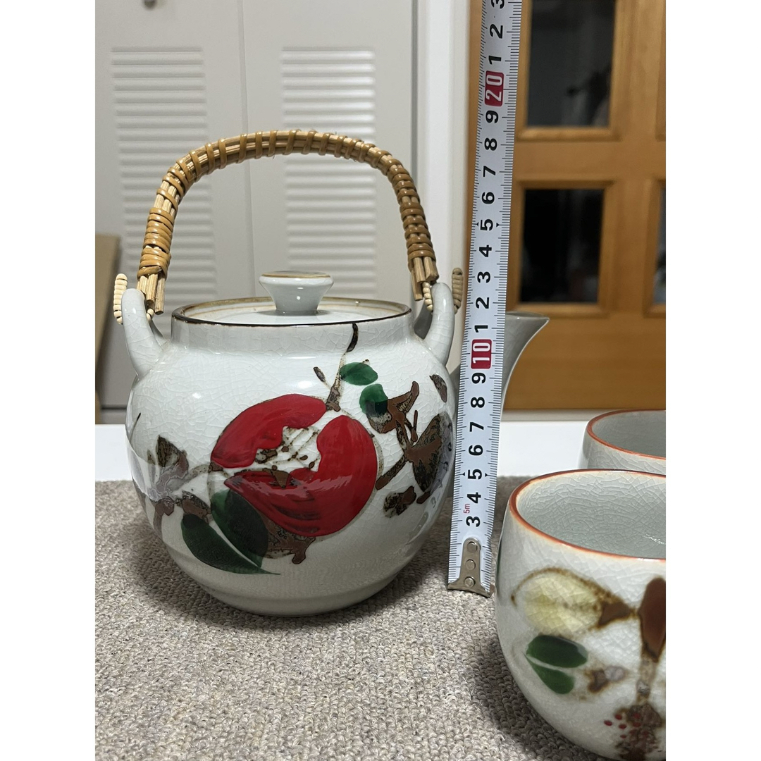 伊万里 籐ハンドル付き柿陶器急須 茶器セット 1970年代湯呑 和食器  インテリア/住まい/日用品のキッチン/食器(食器)の商品写真