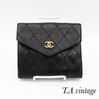 シャネル(CHANEL)の美品！シャネル　ビコローレ　Wホック　レザー　折り財布　ブラック(財布)