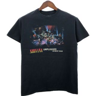 NIRVANA ニルヴァーナ UNPLUGGED 半袖Ｔシャツ バンドT ブラック (メンズ M) 中古 古着 Q5771(Tシャツ/カットソー(半袖/袖なし))