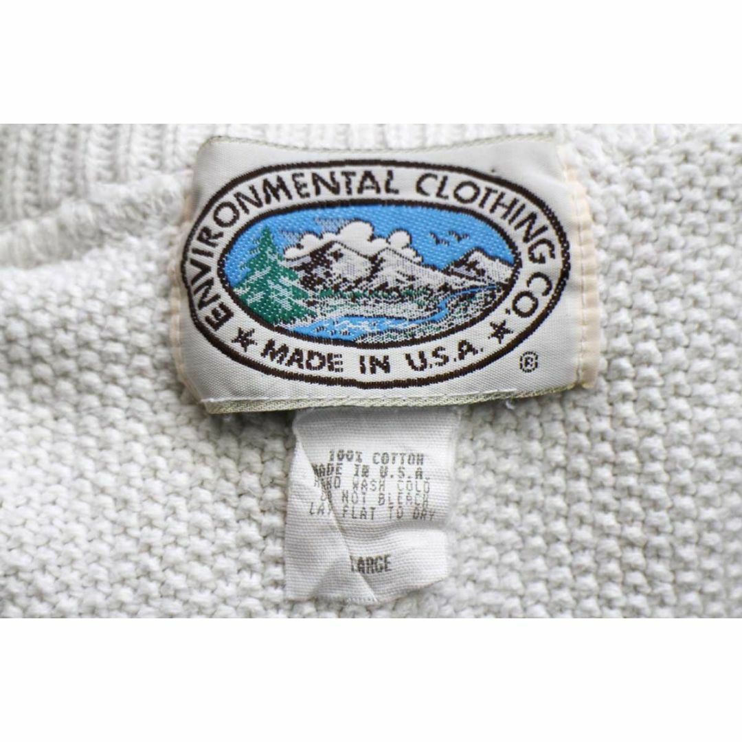 80s USA製 ENVIRONMENTAL CLOTHING 無地 コットンニット セーター オフホワイト L★オールド ビンテージ ポップコーン オーバーサイズ メンズのトップス(ニット/セーター)の商品写真