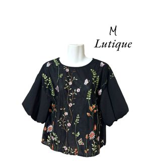 【Lutique】バルーン袖/レースブラウス/M(シャツ/ブラウス(半袖/袖なし))