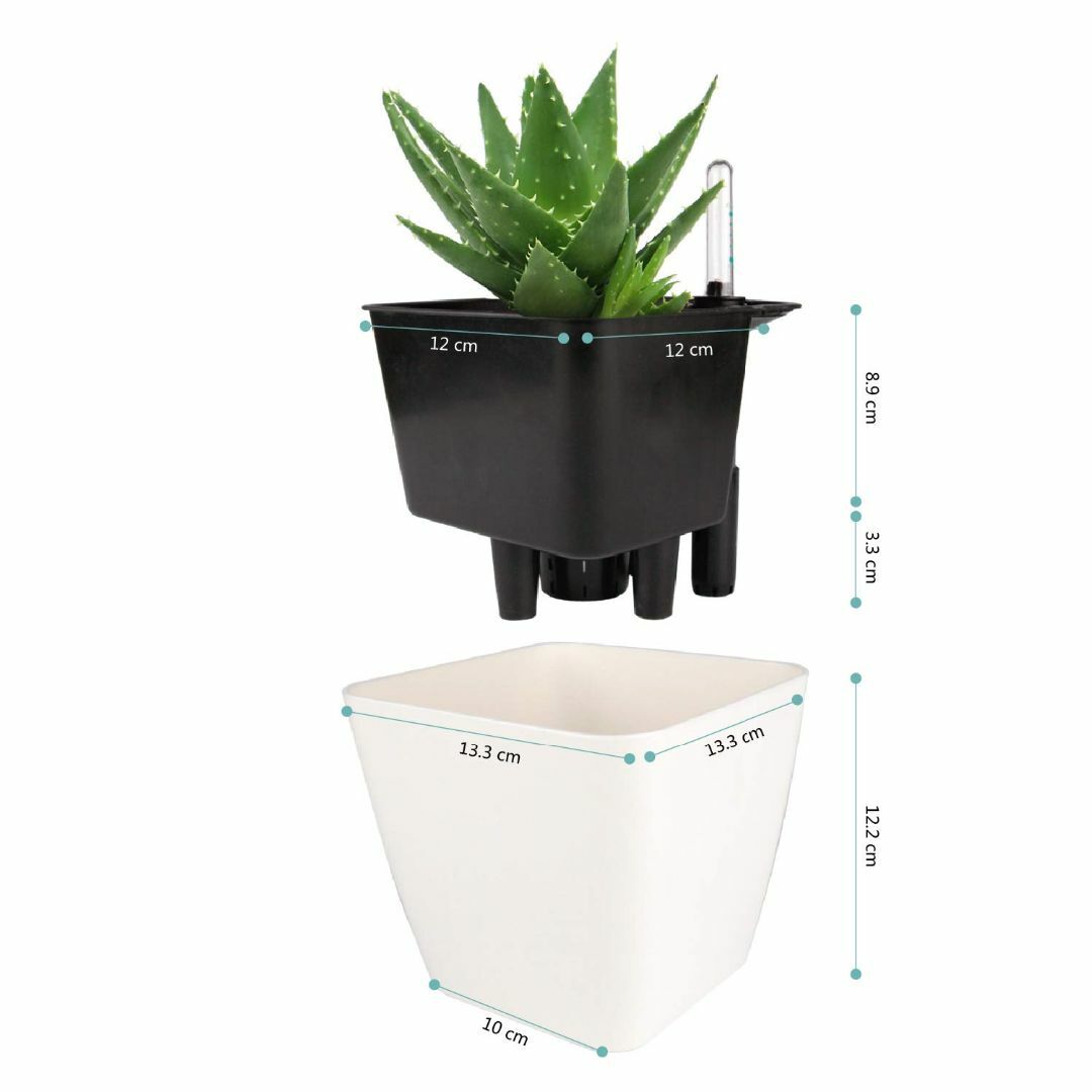 【色: ホワイト】T4U 13.5cm 植木鉢 自己給水プランター 水位計付き  その他のその他(その他)の商品写真