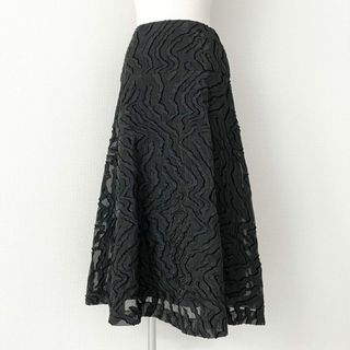 48e7 《美品》 TAE ASHIDA タエアシダ ロングスカート シアースカート チュールスカート 立体模様 TS0613 7号 ブラック レディース(ひざ丈スカート)