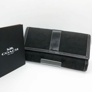 コーチ(COACH)の【美品】コーチ シグネチャー ２つ折り 財布 レザー×キャンバス  二つ折り 黒(財布)