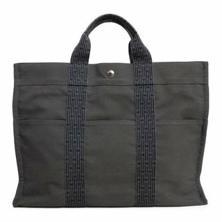 エルメス(Hermes)のエルメス エールライン トート MM ハンドバッグ キャンバス グレー シルバー金具 HERMES（美品）(ハンドバッグ)