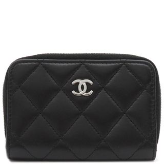 シャネル(CHANEL)のシャネル CHANEL コインケース マトラッセ ジップ コインパース ラムスキン ブラック シルバー金具 黒 小銭入れ カードケース  26******【中古】(コインケース)