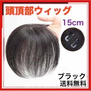 頭頂部ウィッグ 15cm ブラック つけ毛 部分かつら 自然 ヘアピース 黒(その他)