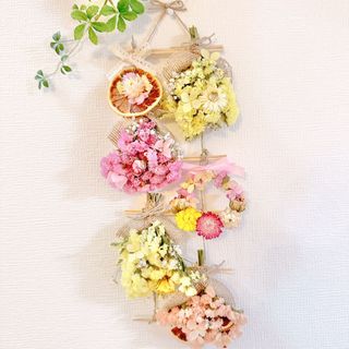 ドライフラワー スワッグ  ガーランド はしご風 バラ ヘリクサム 紫陽花 (ドライフラワー)