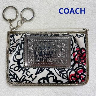 コーチ(COACH)のCOACH カードケース 白 x シルバー x 花柄(コインケース)