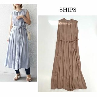 SHIPS - シップス＊レーヨンシャンタンタックワンピース　ロング　ノースリーブ