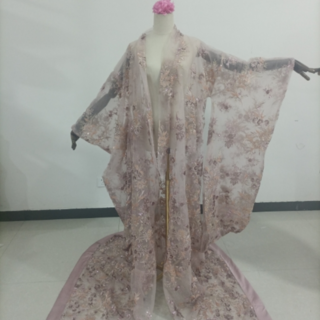 ピンク 打掛　着物　オーバードレス　レース羽織　ウエディングドレスキラキラな刺繍(ウェディングドレス)