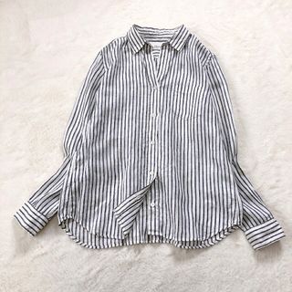 ユナイテッドアローズグリーンレーベルリラクシング(UNITED ARROWS green label relaxing)のグリーンレーベルリラクシング　スキッパー　シャツ　リネン100　ストライプ　40(シャツ/ブラウス(長袖/七分))