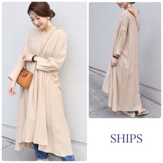 シップス(SHIPS)のSHIPS for women ビッグシャツ　ワンピース　リネン混(ロングワンピース/マキシワンピース)