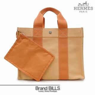 エルメス(Hermes)の美品 エルメス コキアージュPM トートバッグ キャンバス オレンジ ホワイトステッチ シルバー金具 通勤 通学(トートバッグ)