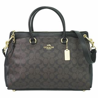 コーチ(COACH)の本物 コーチ COACH シグネーチャー 2WAY ショルダーバッグ ハンドバッグ PVC ブラウン ブラック F76643 Signature バッグ 中古(ショルダーバッグ)