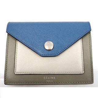 セリーヌ(celine)のTh548866 セリーヌ カードケース 名刺入れ 103443ARW 本革 ブルー×グレー×ベージュ系 レディース CELINE 良好・中古(パスケース/IDカードホルダー)