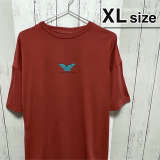USA古着　Tシャツ　XLサイズ　ワインレッド　ボルドー　赤　バタフライ　蝶々(Tシャツ/カットソー(半袖/袖なし))