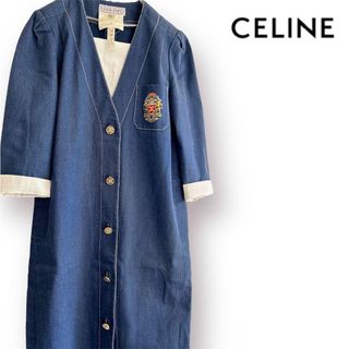 セリーヌ(celine)の【美品】 CELINE ビンテージ ロングデニムジャケット マカダム刺繍ワッペン(ロングコート)