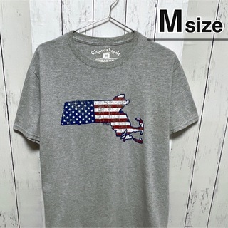 USA古着　Tシャツ　Mサイズ　グレー　プリント　アメリカ　国旗　コットン　半袖(Tシャツ/カットソー(半袖/袖なし))