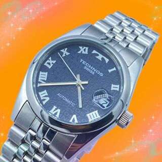 TECHNOS - 《美品　稼動品》　テクノス　ロゴ柄　裏スケ　防水　メンズ腕時計　AT  自動巻き