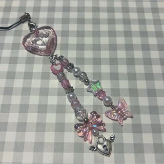 ビーズキーホルダー ハートチャーム ハンドメイド(チャーム)