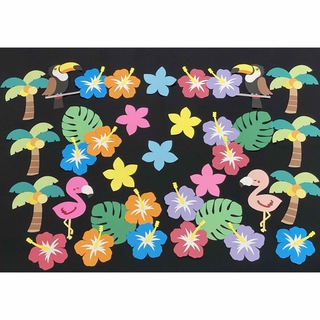 南国　ハワイ　ハイビスカス　　夏　壁面飾り(型紙/パターン)