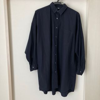 ユニクロ(UNIQLO)のユニクロUNIQLO 長袖チュニックシャツ　ネイビー　綿100%(シャツ/ブラウス(長袖/七分))